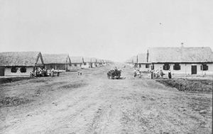 The village of Vosnesenya - Thunder Hill Colony. Its architecture and village layout were copied from the Doukhobor villages in Caucasia.