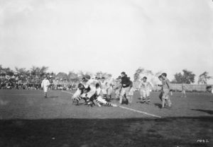 Ottawa meets the Hamilton Tigers in a 1910 'football' game that looks a lot like rugby.