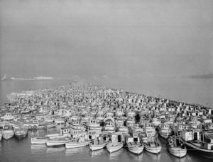 The roundup of fishing boats belonging to Japanese-Canadian internees, prior to sale. (Canada. Dept. of National Defence / Library and Archives Canada / PA-037467) Canada. Dept. of National Defence / Library and Archives Canada / PA-037467