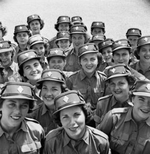 Personnel of the Canadian Women's Army Corps at No. 3 CWAC (Basic) Training Centre, Kitchener, ON, 1944.