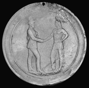 Medals were issued to Aboriginal signatories of the numbered treaties. This 1873 example was given to Muskeekee Eyineer of Manitoba and commemorates Treaty 3. (Library and Archives Canada, Acc. No. 1970-27-8M) http://collectionscanada.gc.ca/pam_archives/index.php?fuseaction=genitem.displayItem&rec_nbr=2851194&lang=eng