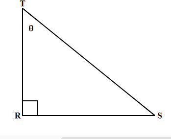 Triangle TRS right angled at R, showing theta at T