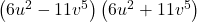 \left(6{u}^{2}-11{v}^{5}\right)\left(6{u}^{2}+11{v}^{5}\right)