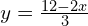 y=\frac{12-2x}{3}