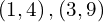 \left(1,4\right),\left(3,9\right)