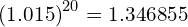 \left( 1.015 \right)^{20} = 1.346855