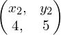 \begin{pmatrix}{x}_{2}, & {y}_{2} \\ 4, & 5\end{pmatrix}