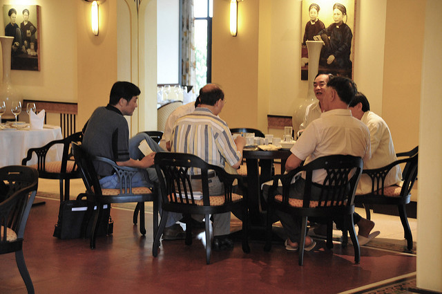 A business meeting at a fancy restaurant