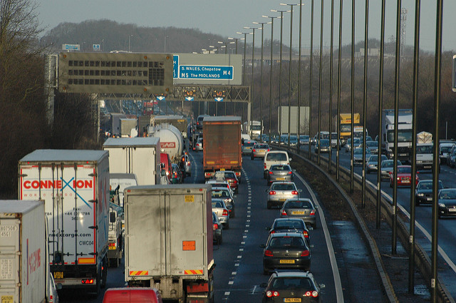 Traffic jams on an eight lane highway