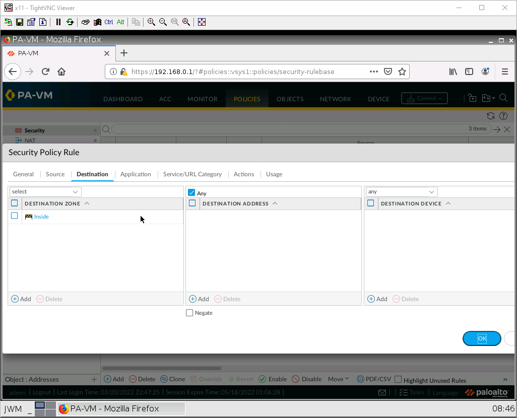 Configuring the Destination Zone