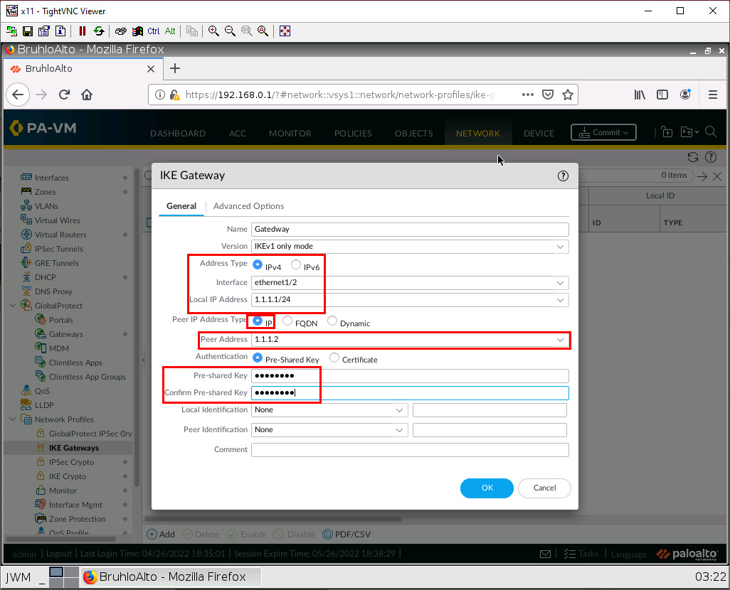 Site1 Firewall- IKE Gateway Configuration