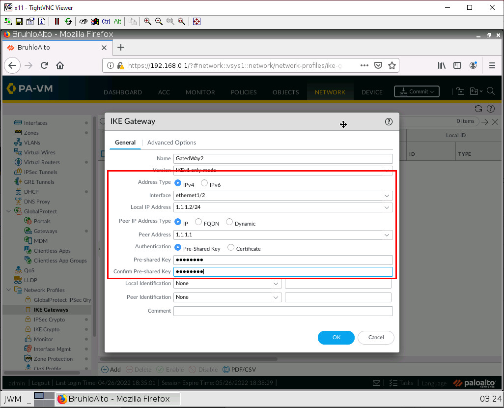 Site2 Firewall- IKE Gateway Configuration