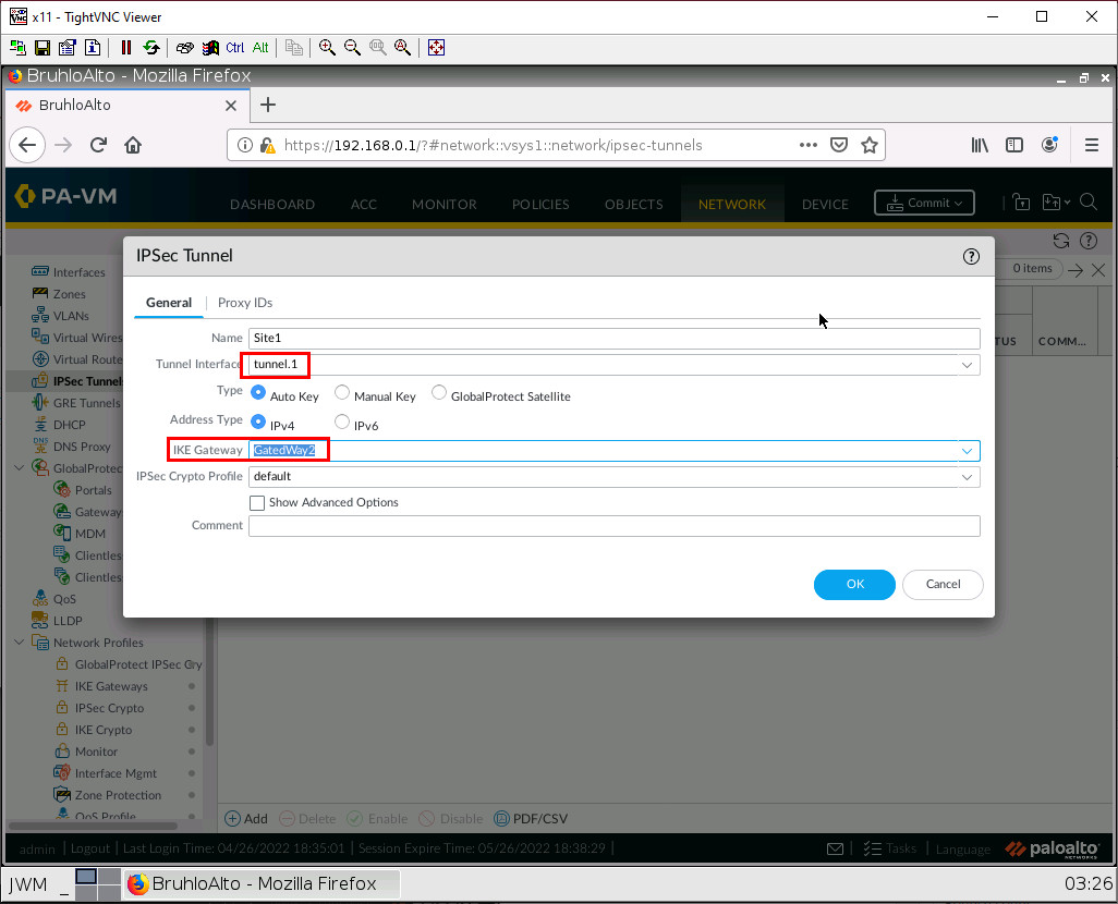 Site1 and Site 2 Firewall- IPSEC Tunnel Configuration