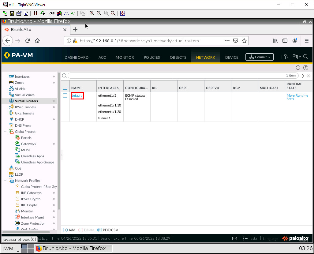 Virtual Routers Configuration