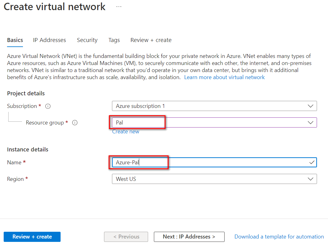 Step1- create a virtual network