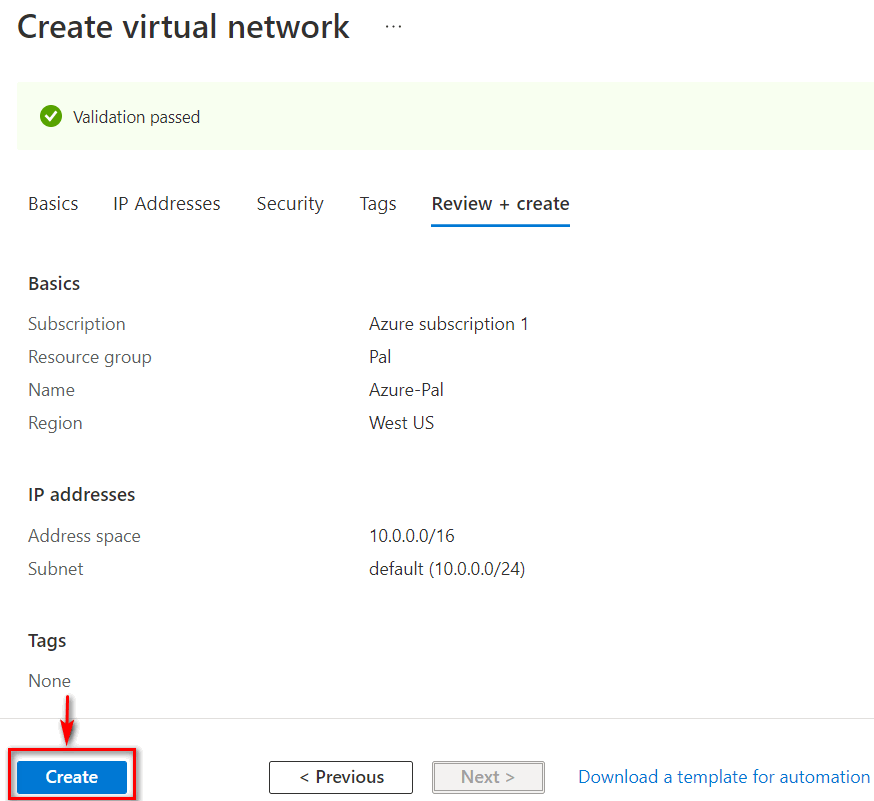 Step5- create a virtual network