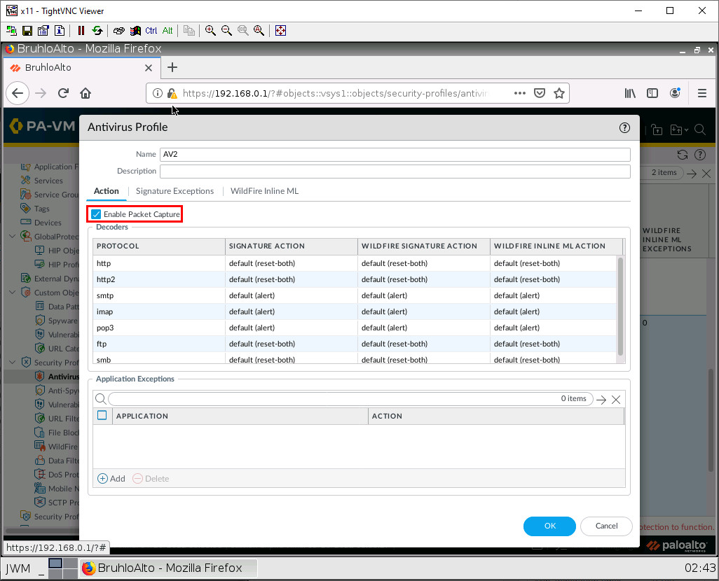 Enable Packet Captures under Antivirus Profile