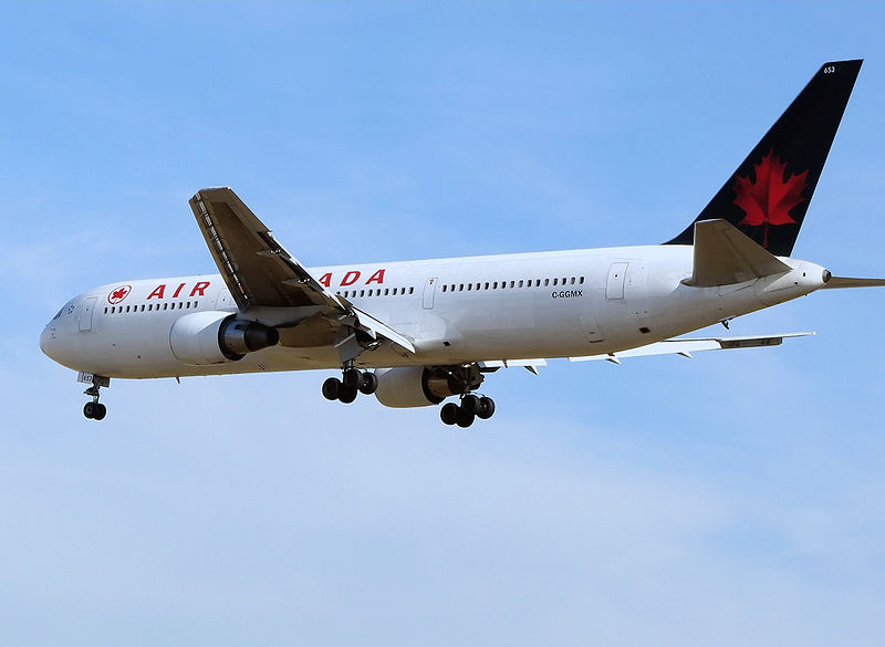 The Gimli Glider is the Boeing 767 that ran out of fuel and glided to safety at Gimli Airport. The aircraft ran out of fuel because of confusion over the units used to express the amount of fuel. “Aircanada.b767′′ is in the the public domain.