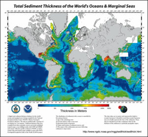 Figure 4.10 Map of global sediment thickness. [Source: NOAA, http://1.usa.gov/1Ywxxz6]