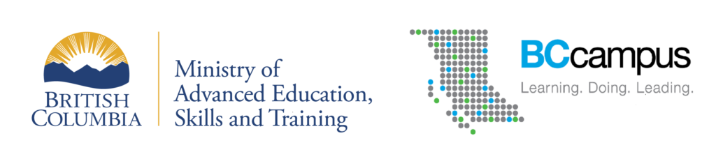 Logos for the British Columbia Ministry of Advanced Education, Skills, and Training and BCcampus.