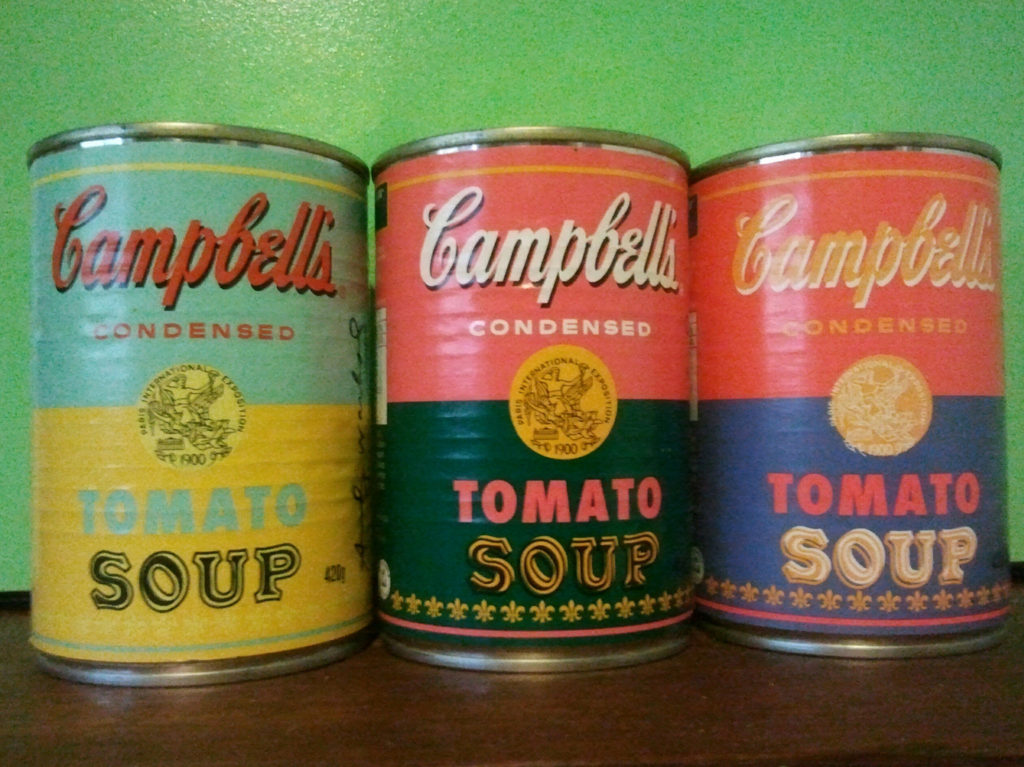 Three retro Campbell's tomato soup cans