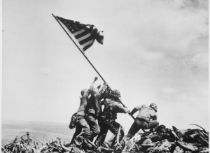 American Marines raising the US flag on Mount Suribachi