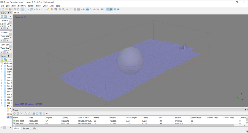 screenshot showing a perspective view of the bcit playing field as a 3-d mesh