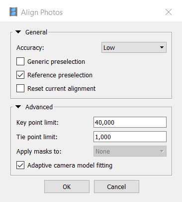 Screenshot of the low photo alignment dialogue