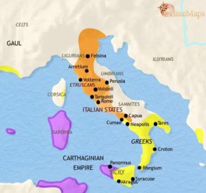 Map of Italy at 500BC (https://www.timemaps.com/history/italy-500bc/)