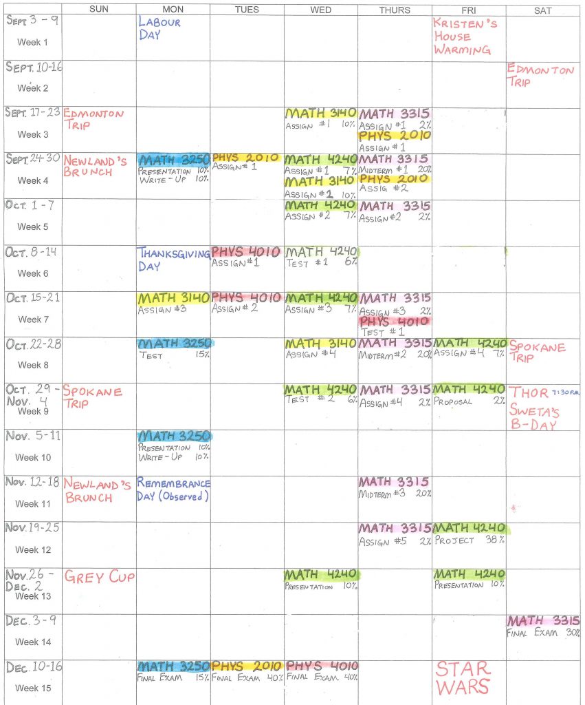Example Semester Schedule