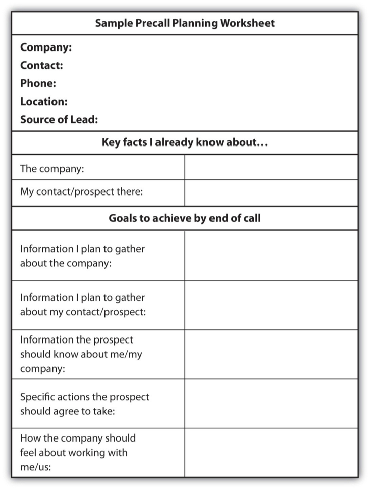 Precall worksheet