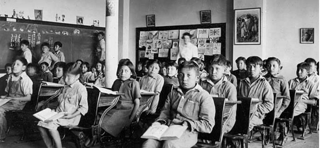 Old Sun Aboriginal School, Southern Alberta: note the Union Jack on the board at the back