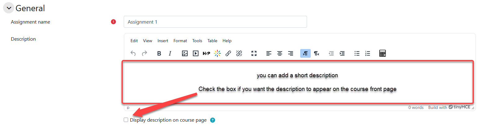 Assignment name and description