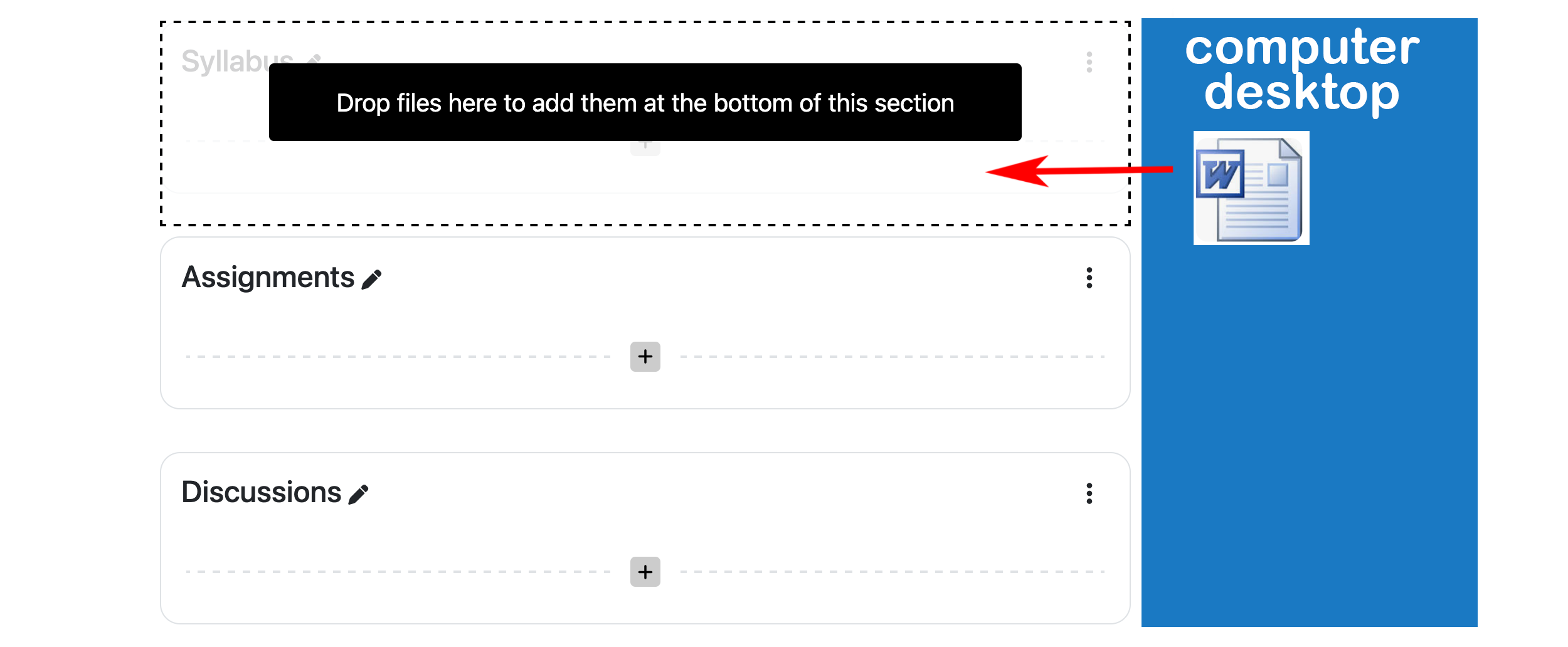 drag and drop files from desktop to Moodle