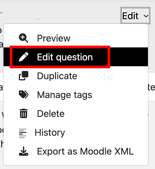 edit question drop down menu