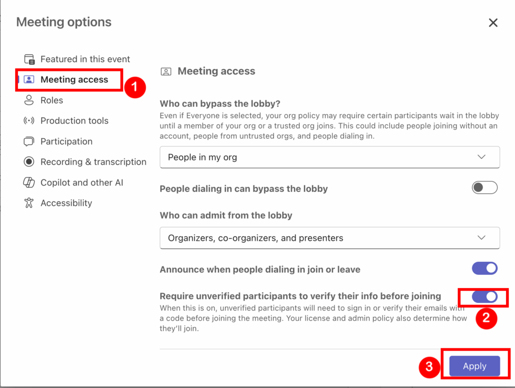 meeting access verify