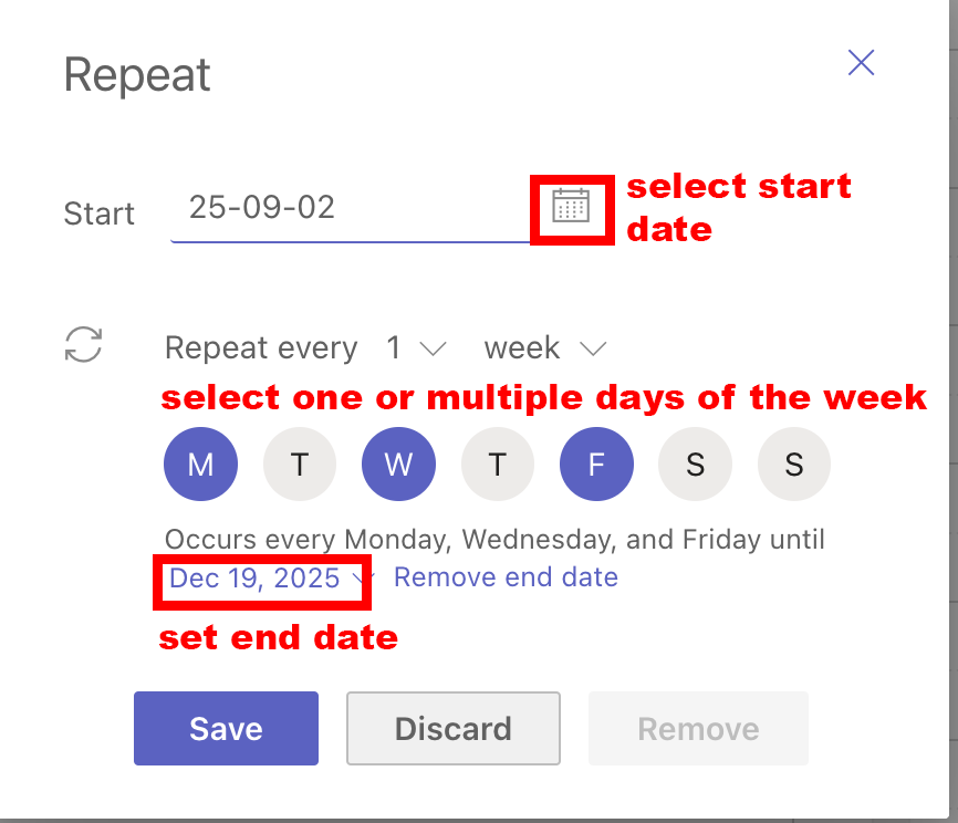 recurring meeting settings