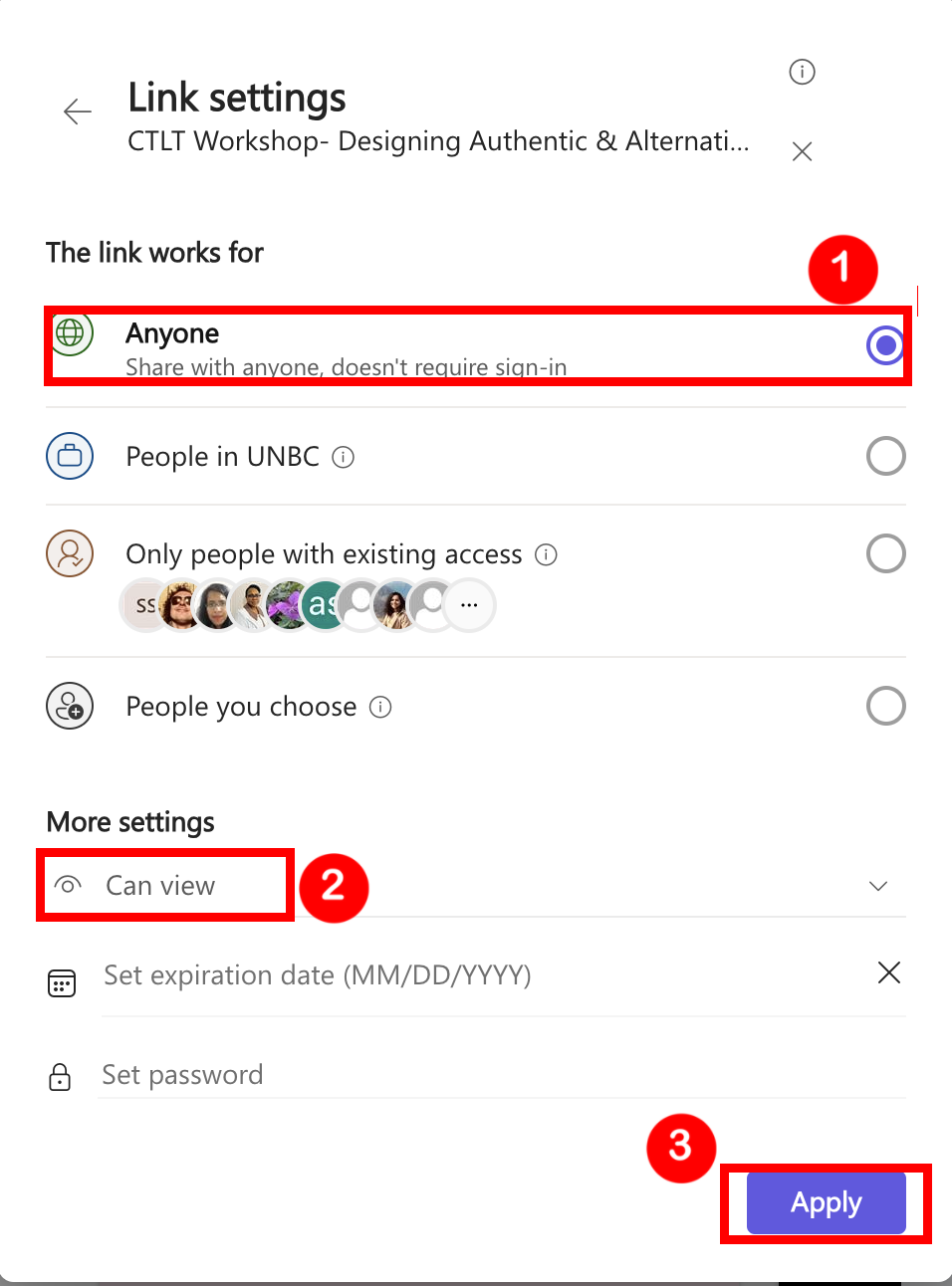 Teams Recording Link Share Settings