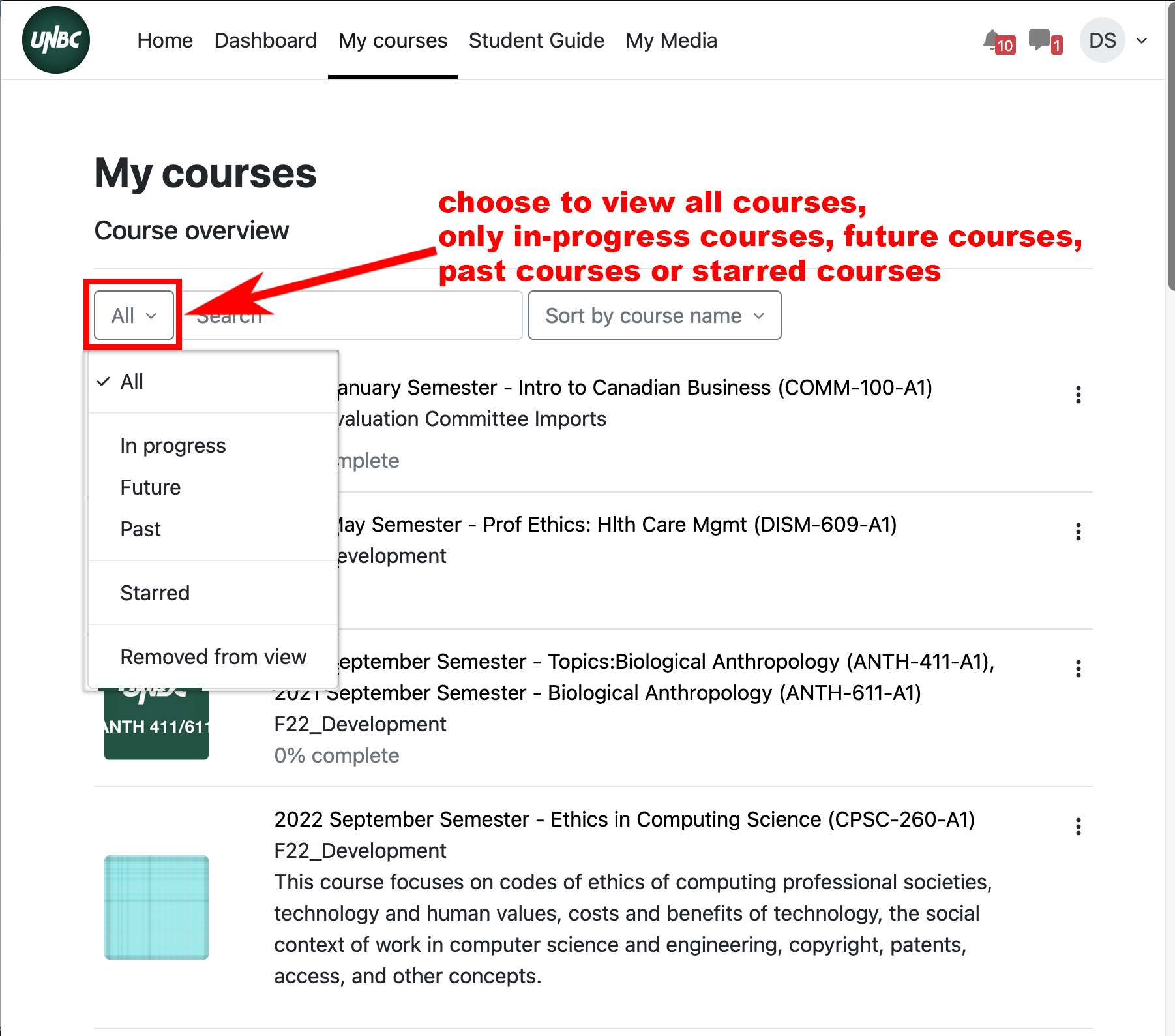 course list view types