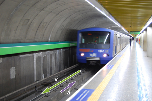 Picture shows a subway train coming into a station.