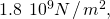 1.8\phantom{\rule{0.2em}{0ex}}×\phantom{\rule{0.2em}{0ex}}1{0}^{9}N\phantom{\rule{0.1em}{0ex}}\text{/}\phantom{\rule{0.1em}{0ex}}{m}^{2},