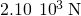 2.10\phantom{\rule{0.2em}{0ex}}×\phantom{\rule{0.2em}{0ex}}{10}^{3}\phantom{\rule{0.2em}{0ex}}\text{N}