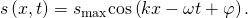 s\left(x,t\right)={s}_{\text{max}}\text{cos}\left(kx-\omega t+\varphi \right).