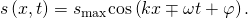 s\left(x,t\right)={s}_{\text{max}}\text{cos}\left(kx\mp \omega t+\varphi \right).