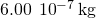 6.00\phantom{\rule{0.2em}{0ex}}×\phantom{\rule{0.2em}{0ex}}{10}^{-7}\phantom{\rule{0.2em}{0ex}}\text{kg}