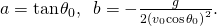 a=\text{tan}\phantom{\rule{0.1em}{0ex}}{\theta }_{0},\phantom{\rule{0.5em}{0ex}}b=-\frac{g}{2{\left({v}_{0}\text{cos}\phantom{\rule{0.1em}{0ex}}{\theta }_{0}\right)}^{2}}.