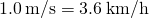 1.0\phantom{\rule{0.2em}{0ex}}\text{m/s}=3.6\phantom{\rule{0.2em}{0ex}}\text{km/h}