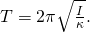 T=2\pi \sqrt{\frac{I}{\kappa }}.