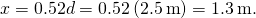 x=0.52d=0.52\left(2.5\phantom{\rule{0.2em}{0ex}}\text{m}\right)=1.3\phantom{\rule{0.2em}{0ex}}\text{m}\text{.}