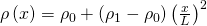 \rho \left(x\right)={\rho }_{0}+\left({\rho }_{1}-{\rho }_{0}\right){\left(\frac{x}{L}\right)}^{2}